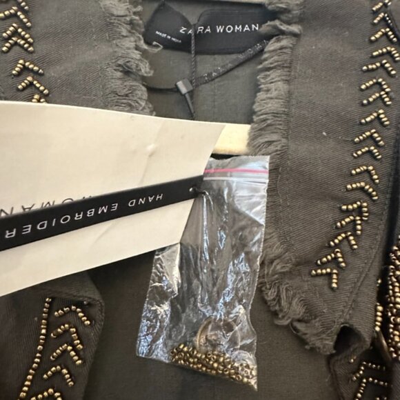 Zara Gold Beaded Military Vest, NWT, Olive Green, Size XS - Picture 9 of 13